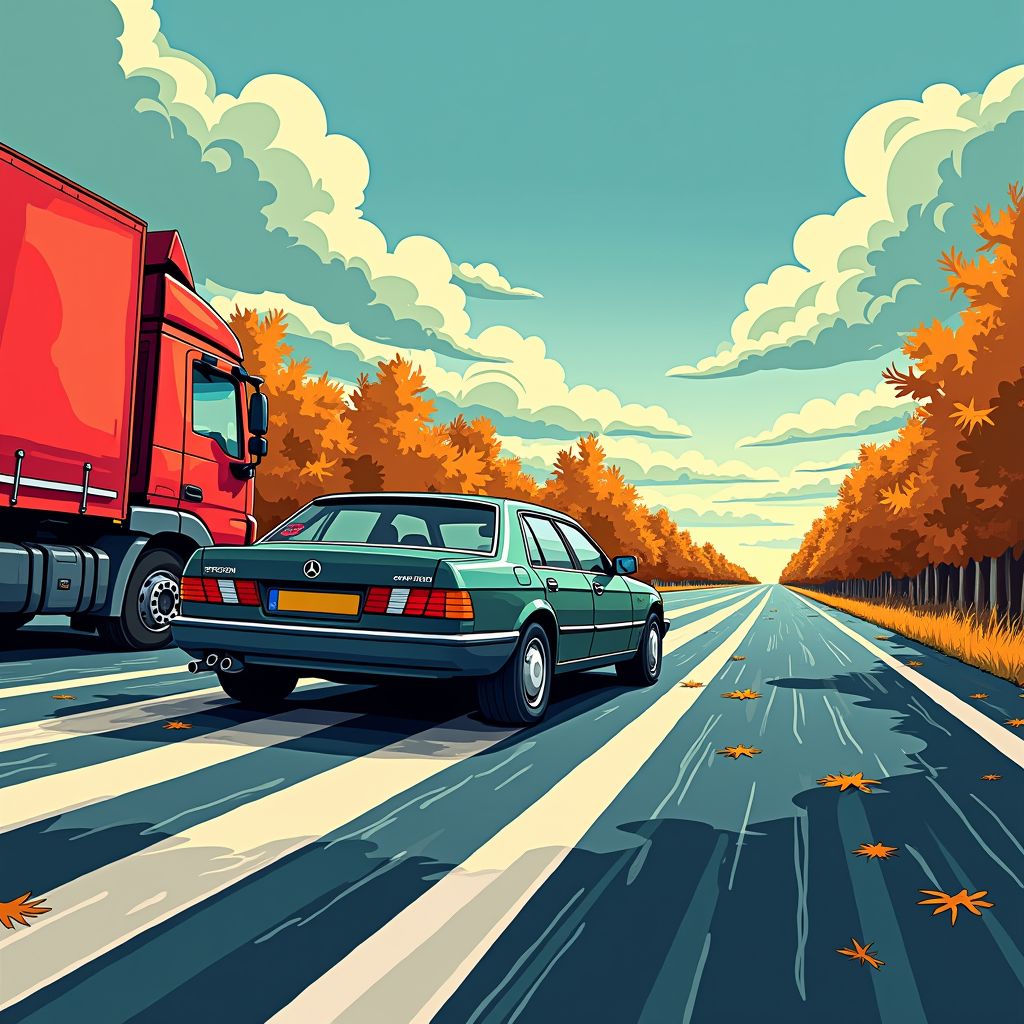 auto blijft na harde botsing met vrachtwagen bijna een kilometer doorslippen