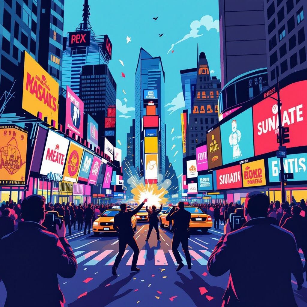 schoten op Times Square tijdens feestgangersmenigte
