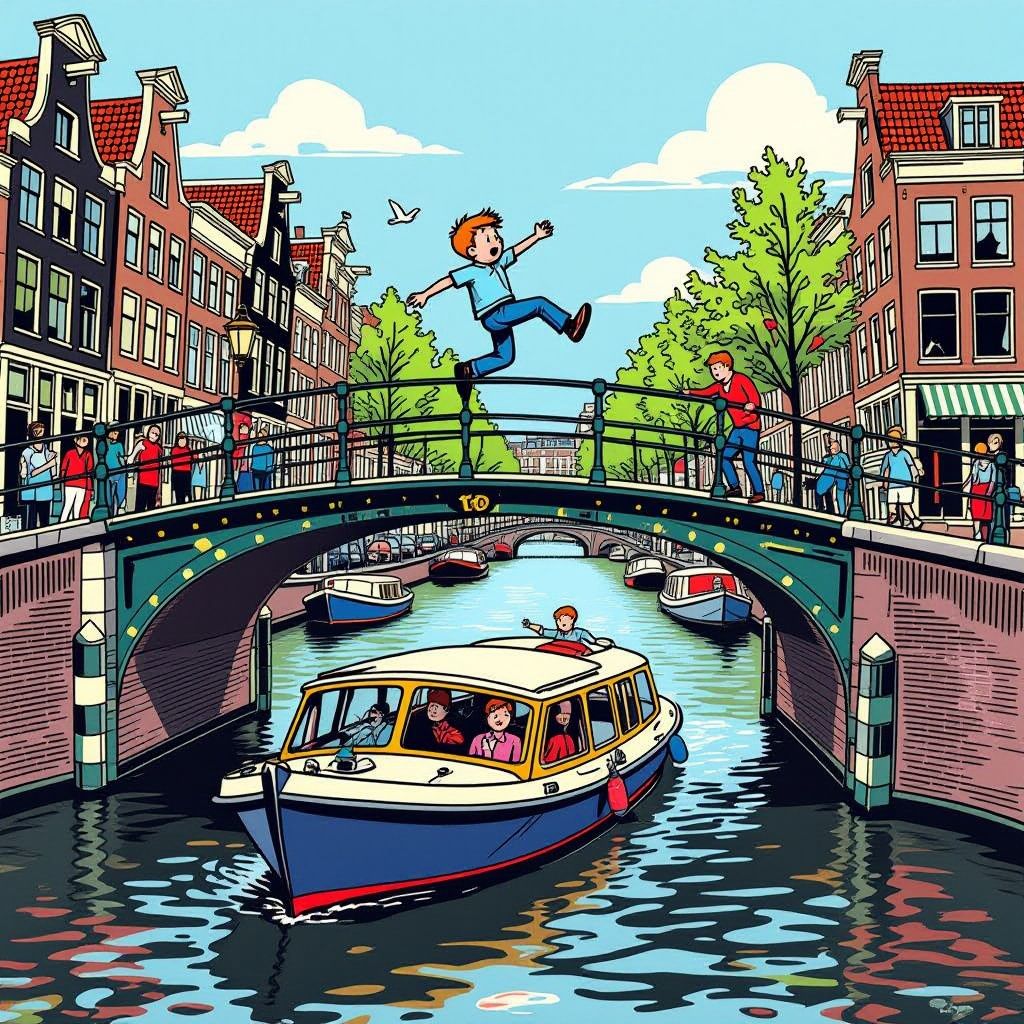 jongen van brug geduwd en belandt bovenop rondvaartboot: passagiers geschokt