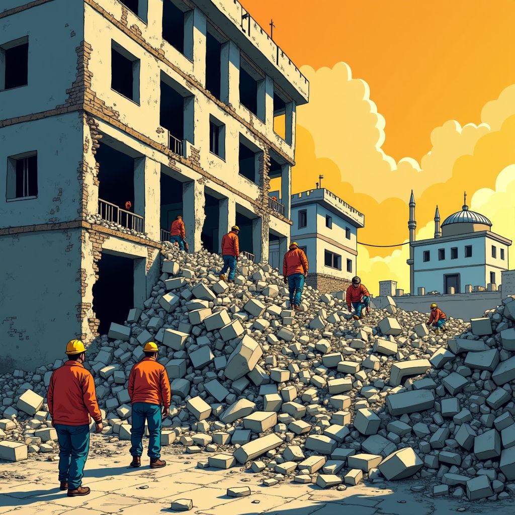 instorting in tripoli: zes doden en getrapte hoop onder het puin