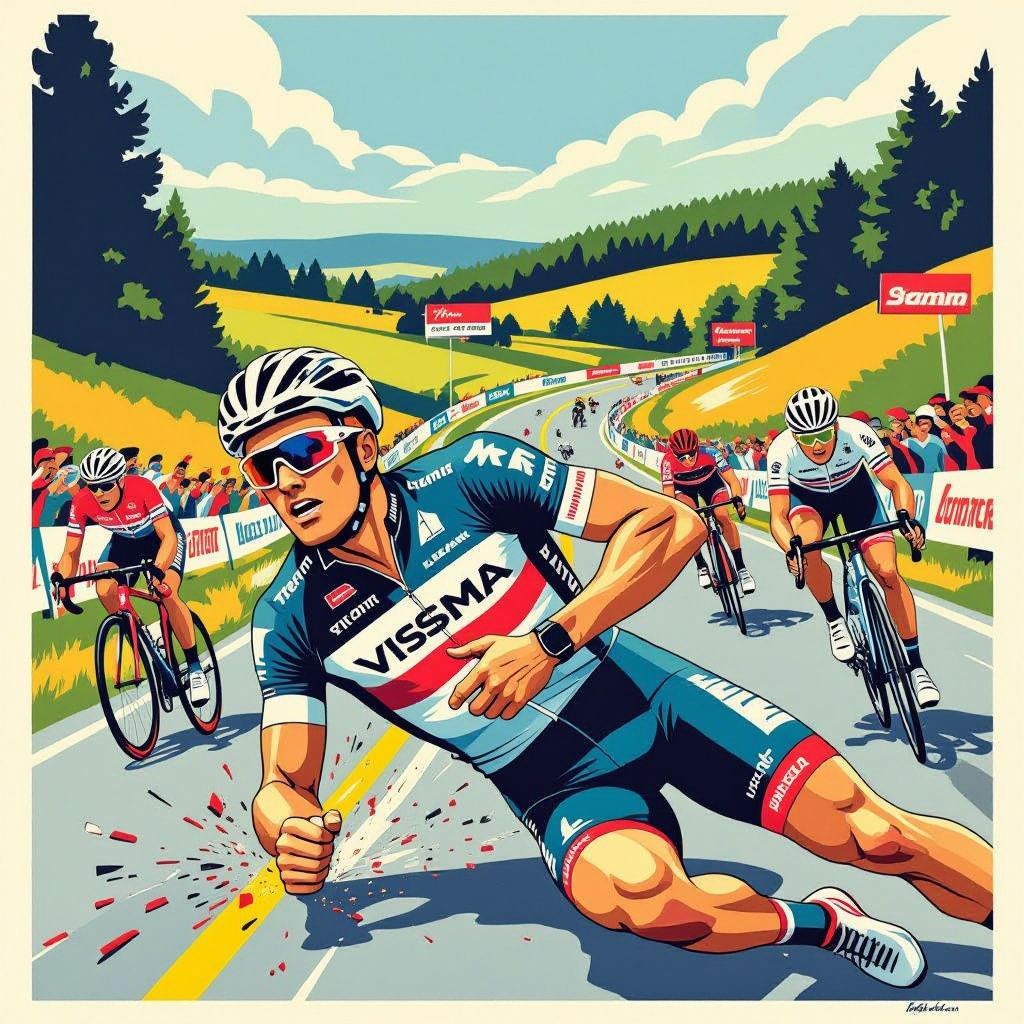 matteo jorgenson crasht bij amstel gold race, sleutelbeen gebroken