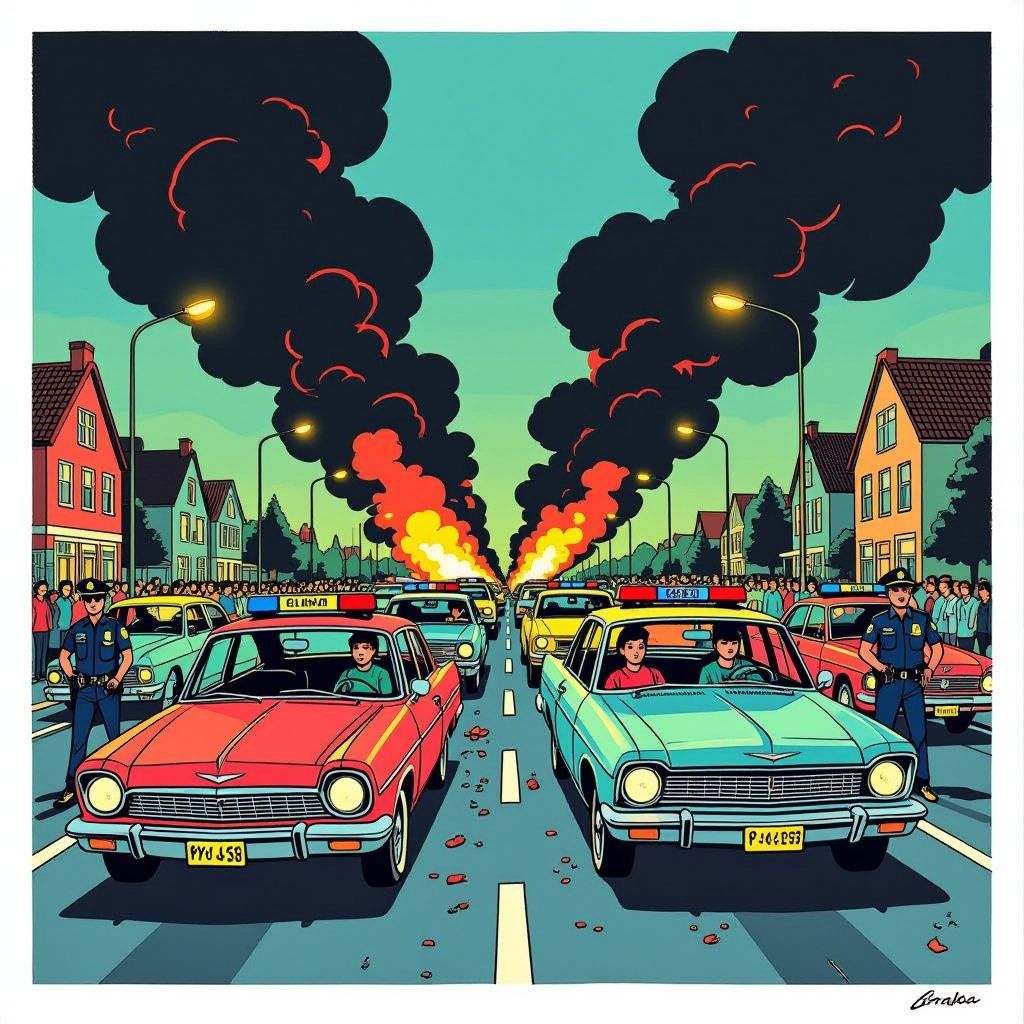 chaos op de rotonde tijdens luilak: jongeren klimmen op rijdende auto's