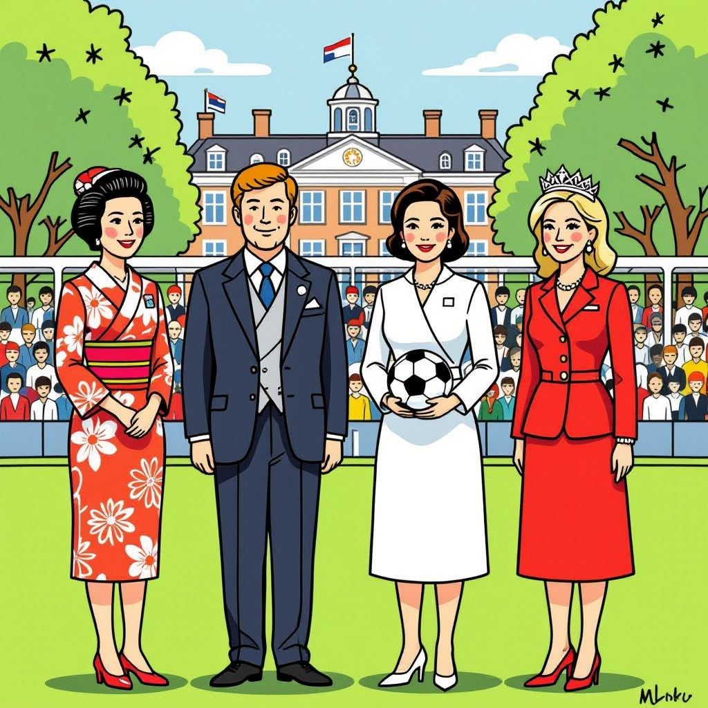 keizer naruhito en koning willem-alexander kijken samen naar nederlands duel
