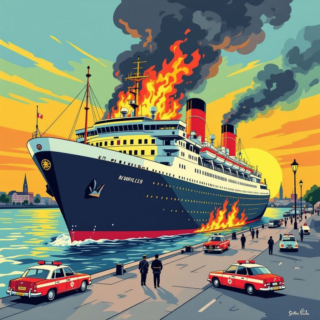 massale inzet na brand op cruiseschip aan de waalkade