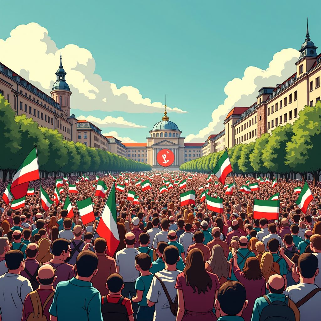 massale betoging in münchen tegen iraans regime met steun voor reza pahlavi