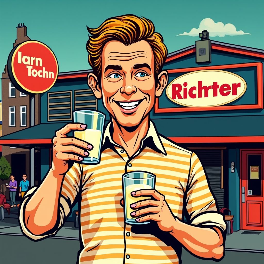 de man met het glas melk en de iconische stem