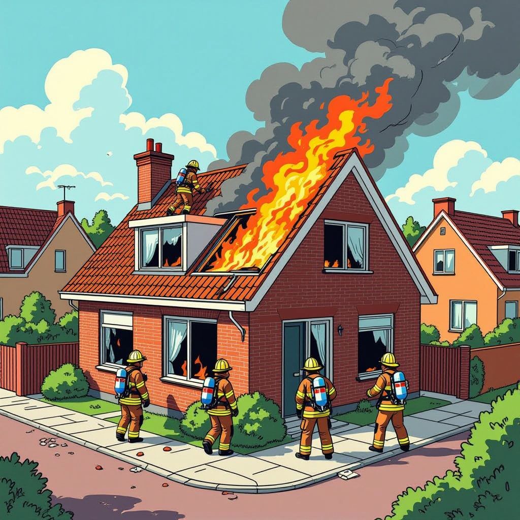 fire breaks out on roof in quiet residential street