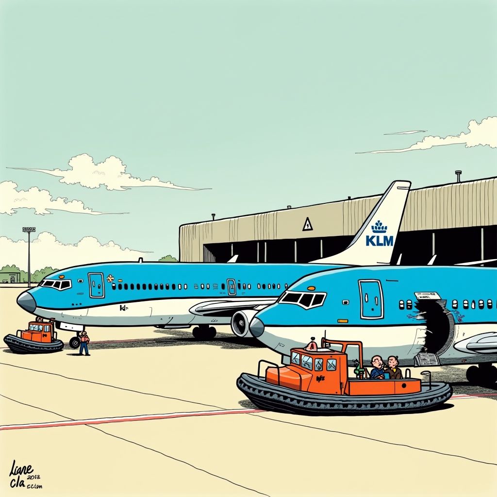 klm-boeings raken elkaar op schiphol: staart flink beschadigd, niemand gewond