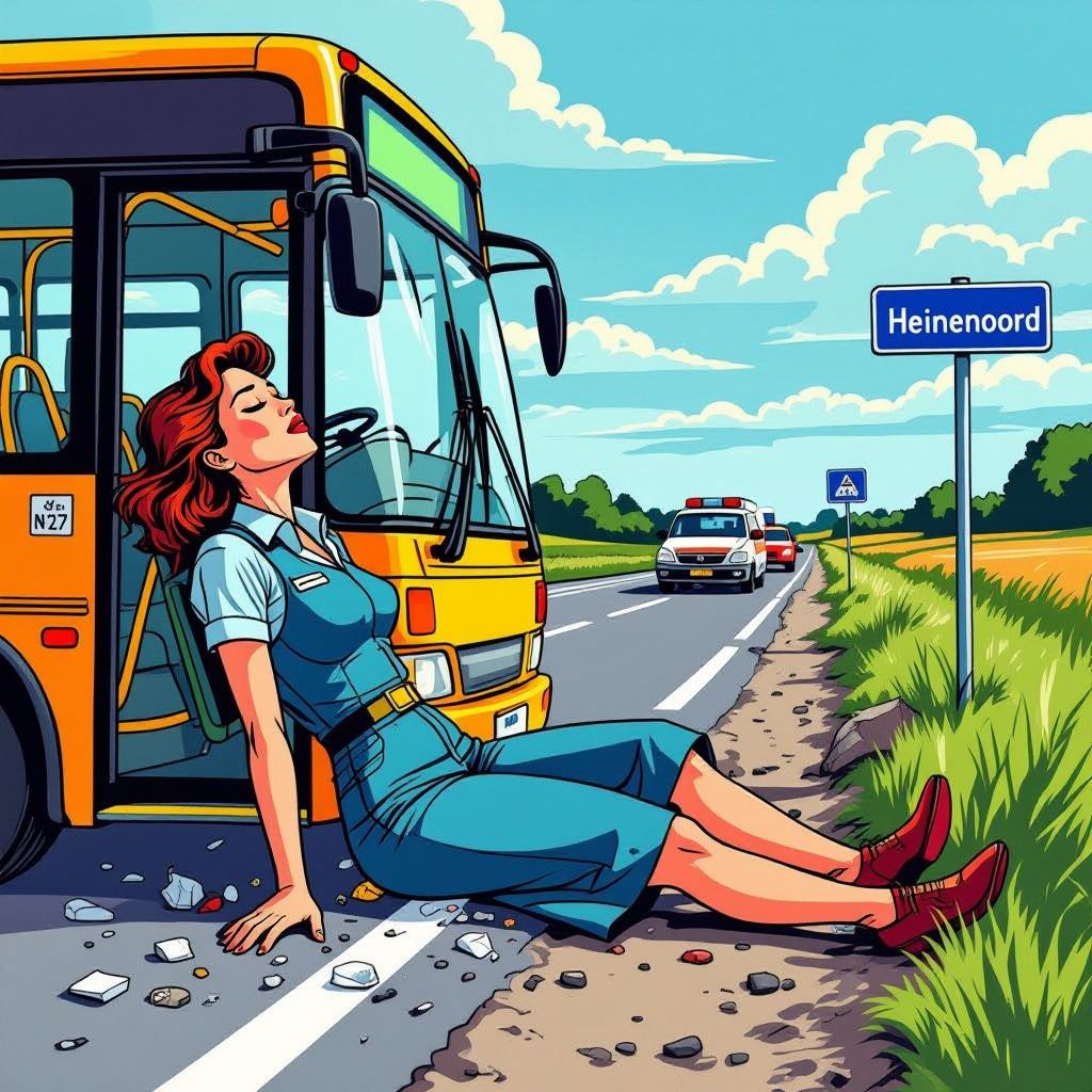 buschauffeur zakt in elkaar achter stuur, rijdt zonder passagiers in sloot bij heinenoord