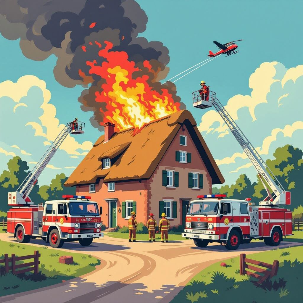 Grootscheepse inzet brandweer na vuur in rieten dak Uden