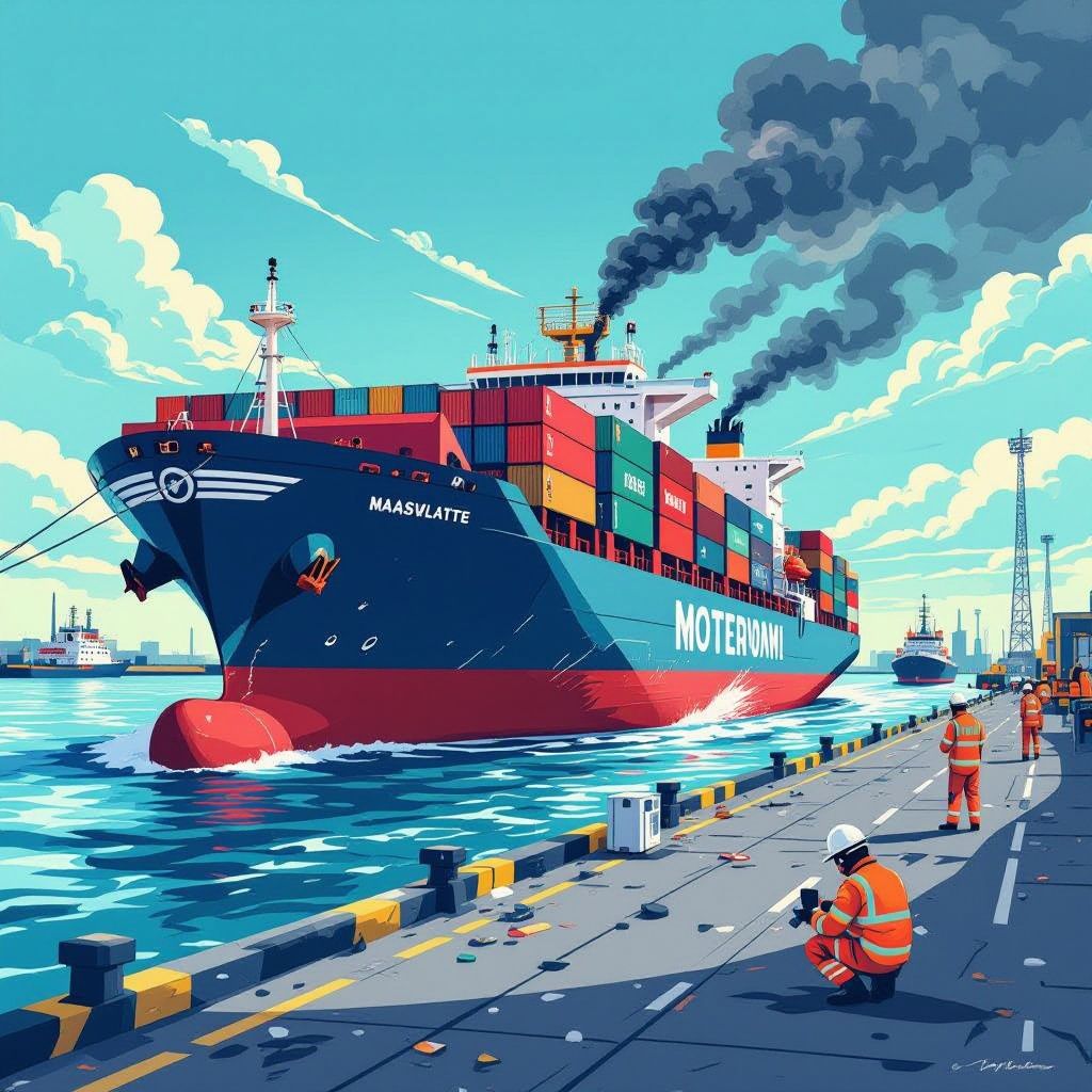 toxic leak on rotterdam ship after container punctures deck