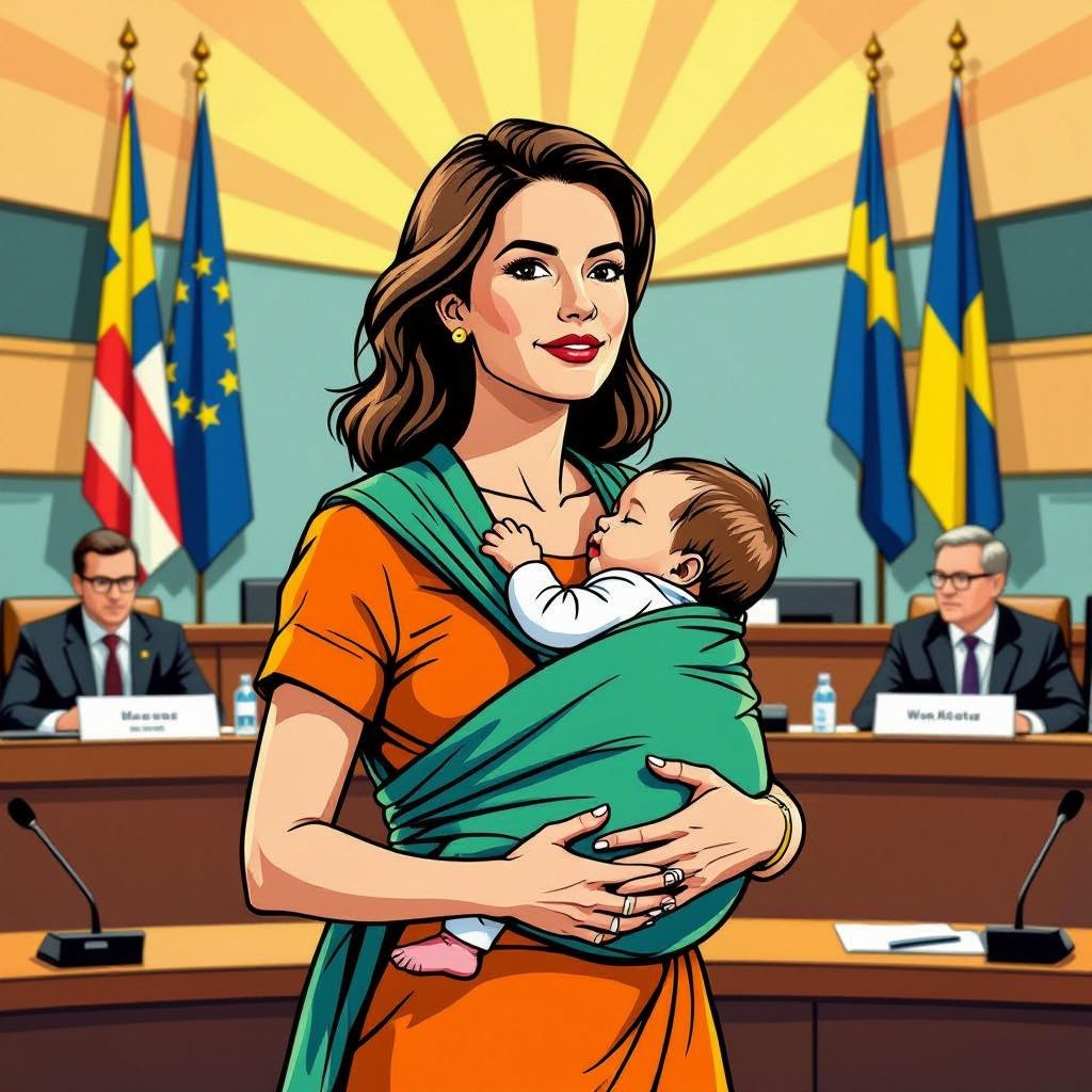 minister brengt baby mee naar europese raadsvergadering