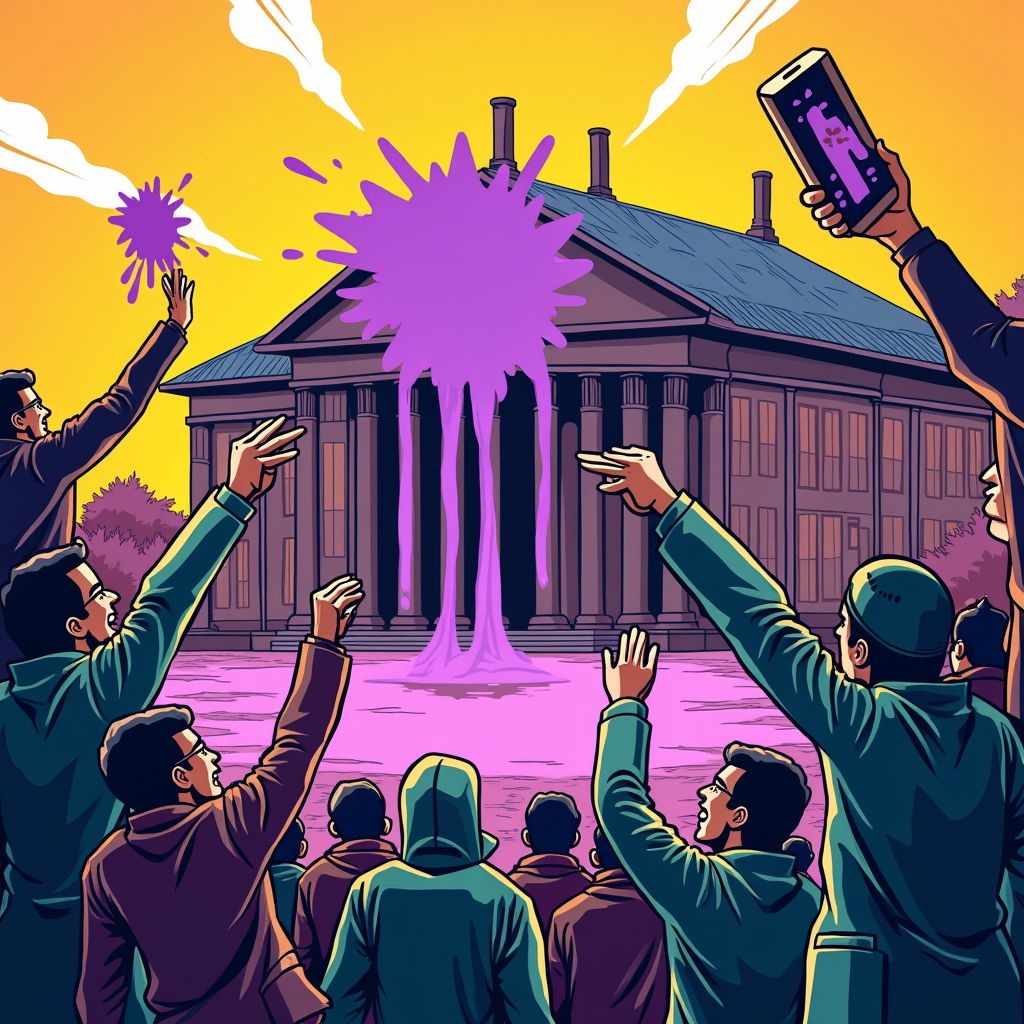 Klimaatactivisten gooien paarse verf tegen ministerie voor eerlijker nieuws