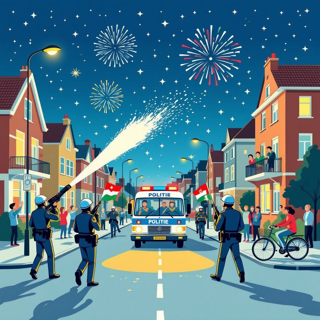 waterkanon en vuurwerk in schilderswijk na Marokko-zege