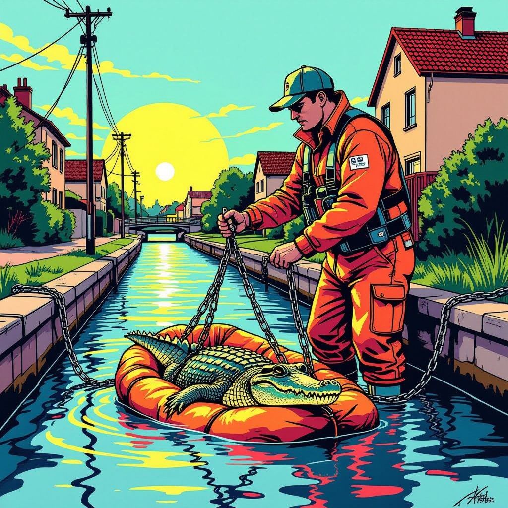 magneetvisser vist dode krokodil op uit kanaal – vastgebonden met kettingen en gewichten