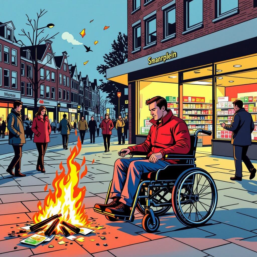 man in elektrische rolstoel in brand gezet op druk plein in utrecht