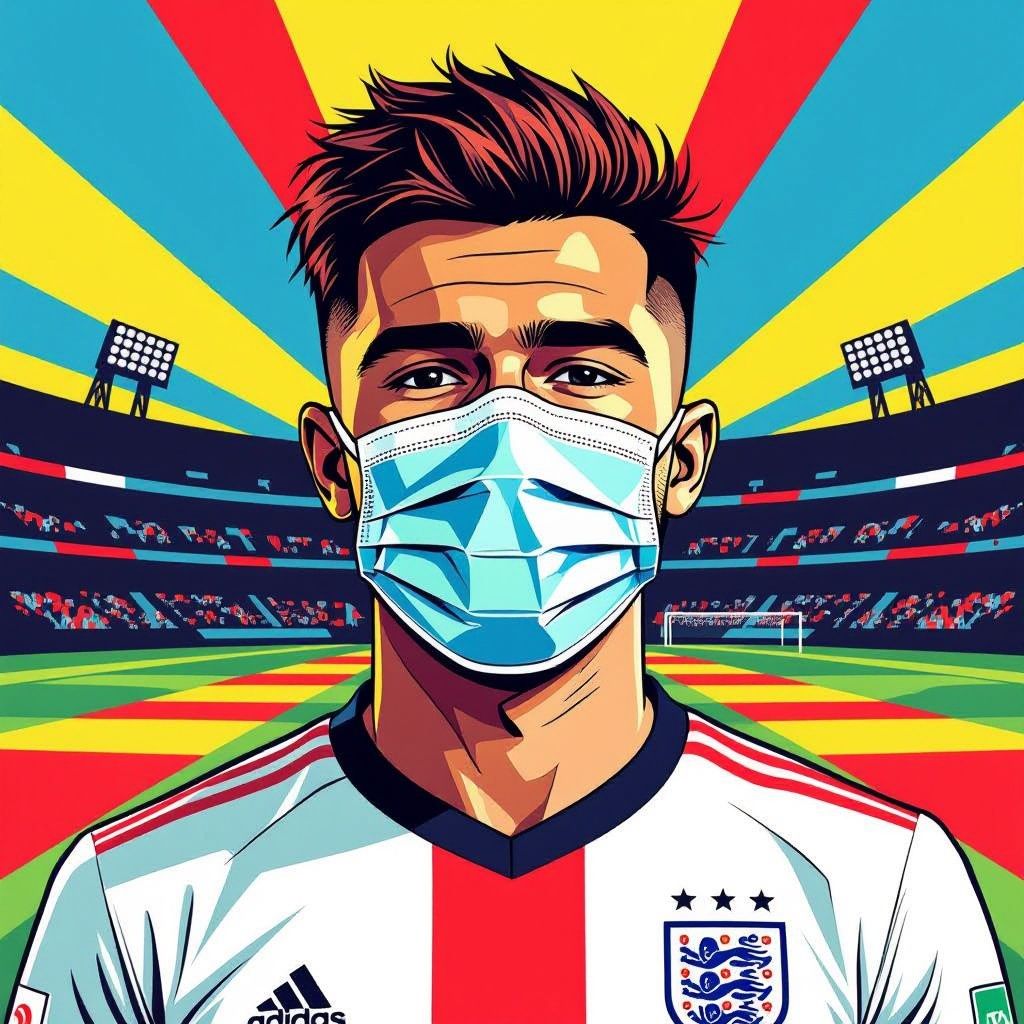 engelse verdediger speelt met masker op het wereldtoneel