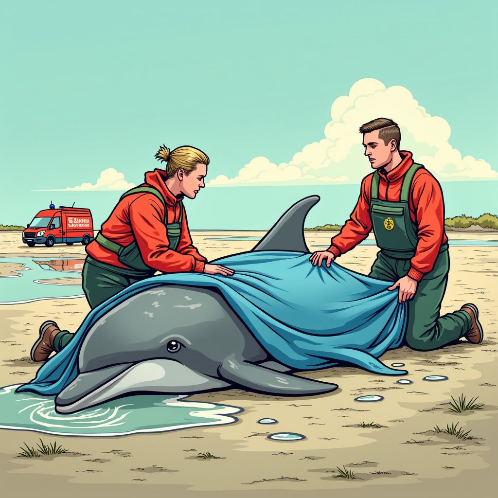 levende dolfijn aangespoeld op het wad bij wierum
