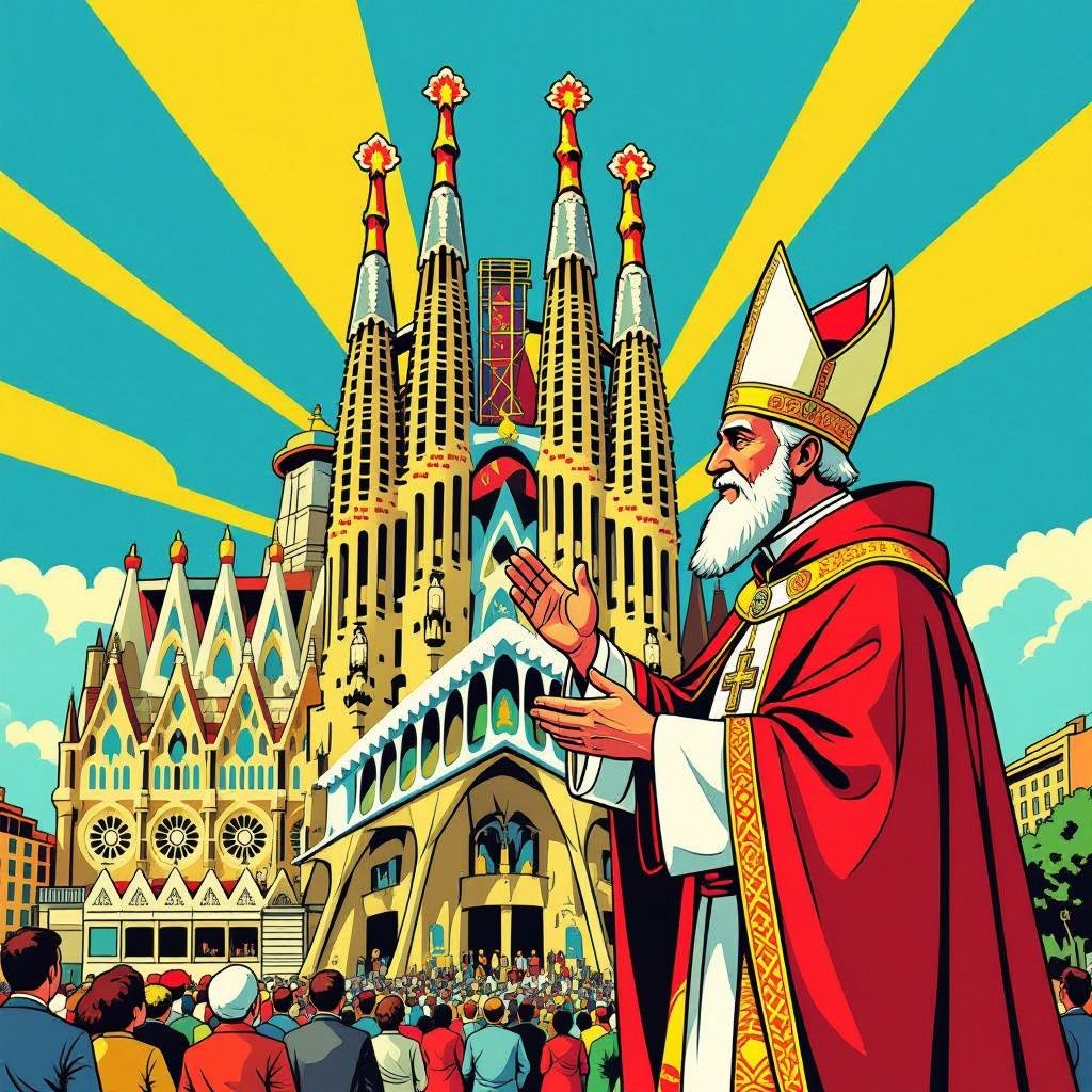 paus zegent hoogste toren van sagrada família ter ere van gaudí